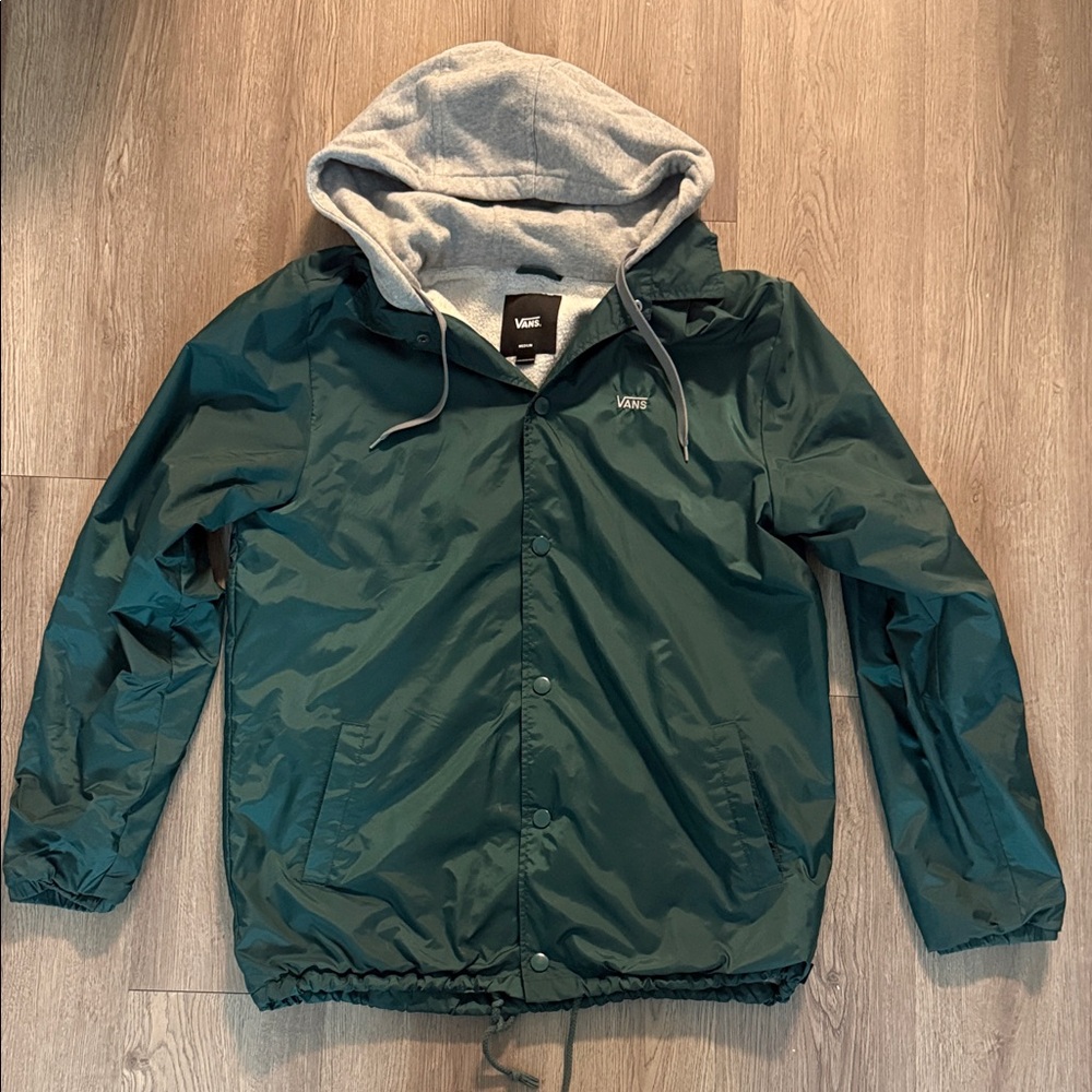 Vans Men's Hooded Windbreaker Jacket - Green with Gray Hood